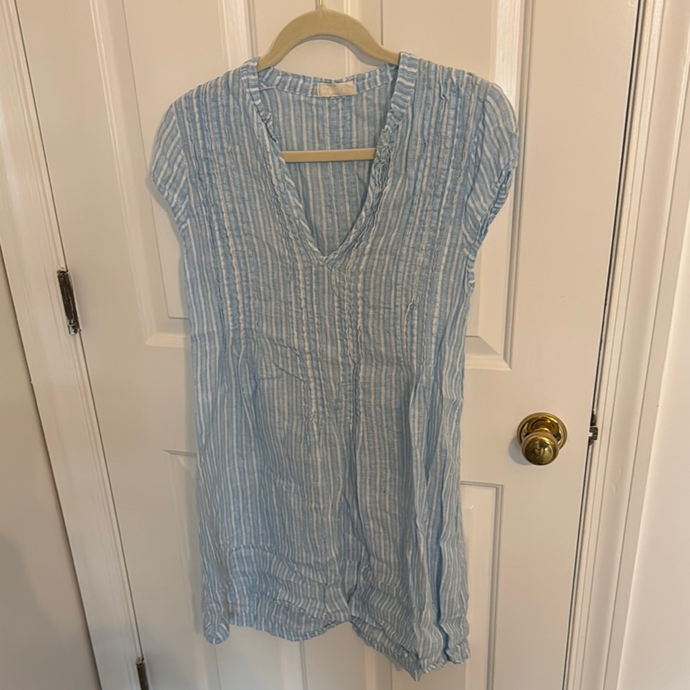 CP Shades Blue Striped V-Neck Dress